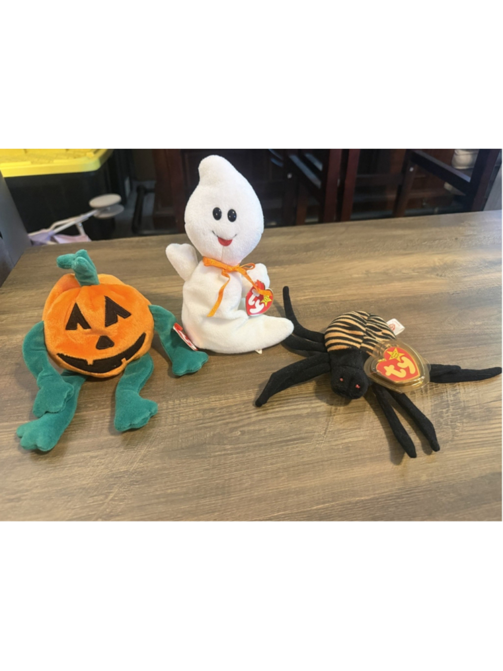 Ty Beanie Babies Halloween Set of 3 Pumkin Spooky and Spinner